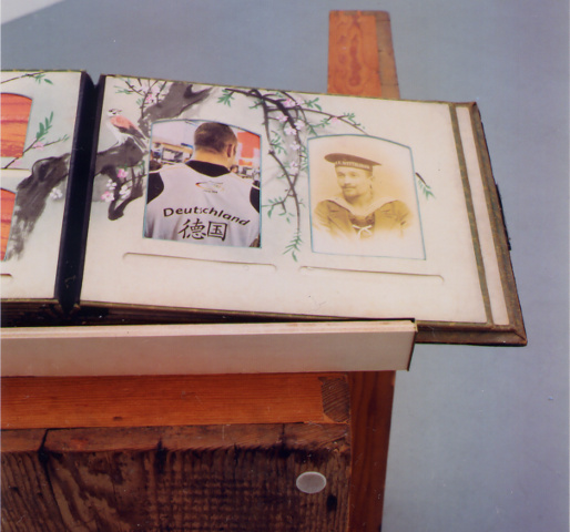 "Tsing Tang", 2008,
  installation with historical sailor's chest and historical Chinese album,
  detail (Kirsten Kötter)