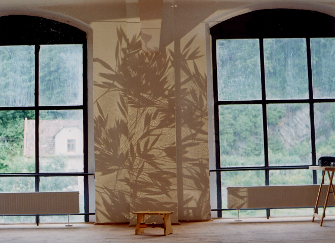 Kirsten Kötter: Immaterielles Design, Ceský Krumlov (Krumau) 1999/2001, Projektion von Samen und Blütenblättern, zwischen Glas von Diarahmen gepresst / Projection Seeds and blossoms