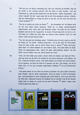 Kirsten Kötter: 'Liebst du mich?', Buch, 19 Seiten mit 100 Buchcovern, Audiovisuelle Performance mit Franz Klee und Christoph Kolb ('Dein Hackfleisch'), 1997
