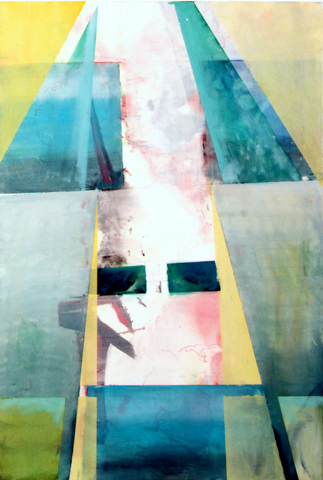 untitled (Air crash), 2007 / 2010, oil, acrylic, canvas, palimpsest (overpainting),
  120 × 80 cm (Kirsten Kötter) / ohne Titel (Flugzeugabsturz), Palimpsest (Übermalung)