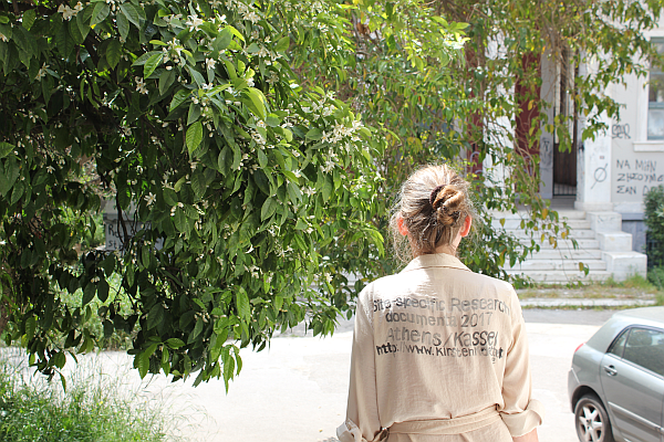 Kirsten Kötter in front of Prevelakis Hall