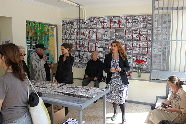 The artist Mary Zygouri and the drama therapist Irida Baglanea and the singers in the studio